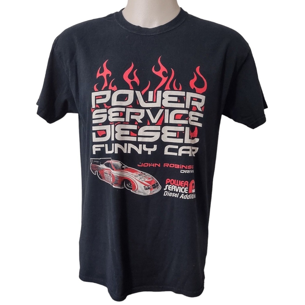 Gildan Power Service Diesel Funny Car Mens L Racing Tee John Robinson Black Good